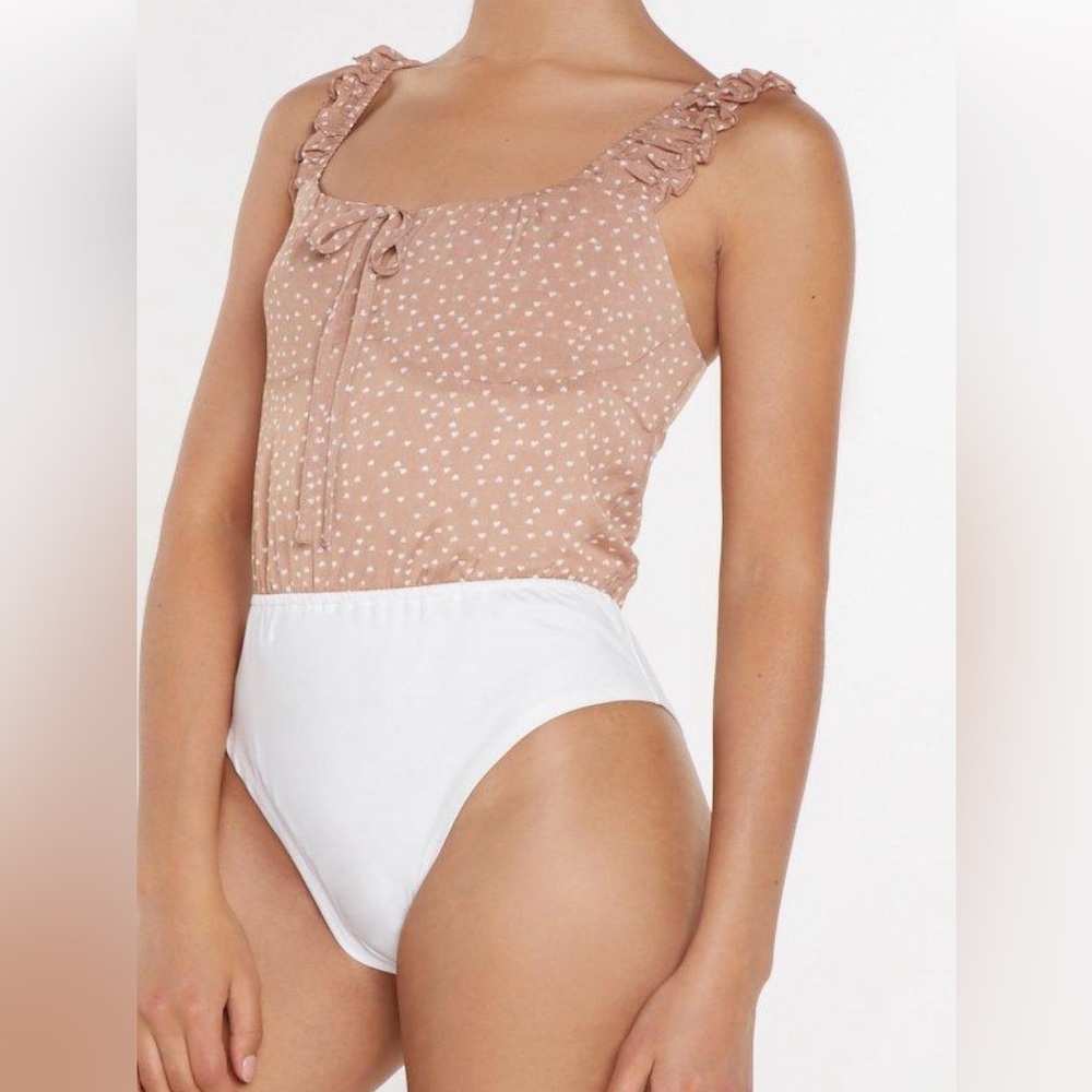 Nasty Gal PolkaDot RuffleStrap Sleeve Babydoll  Bodysuit Sz 2 Y2K Balletcore